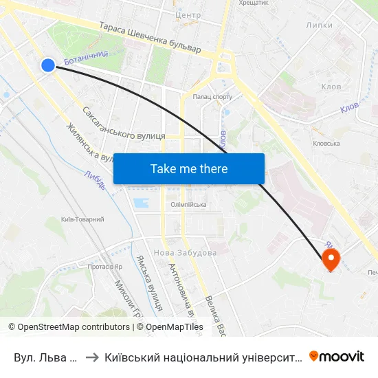 Вул. Льва Толстого to Київський національний університет культури і мистецтв map