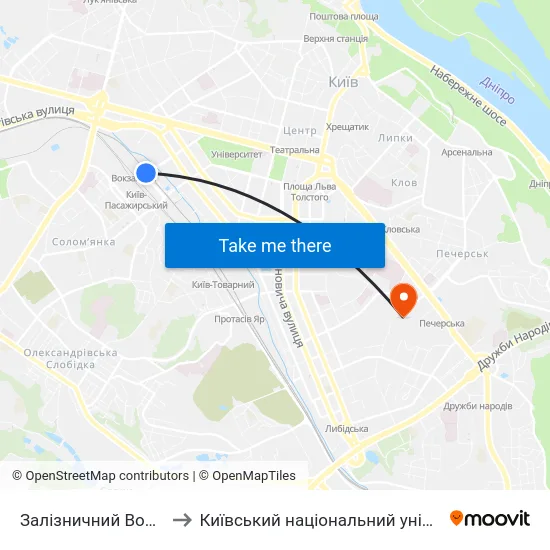 Залізничний Вокзал Центральний to Київський національний університет культури і мистецтв map