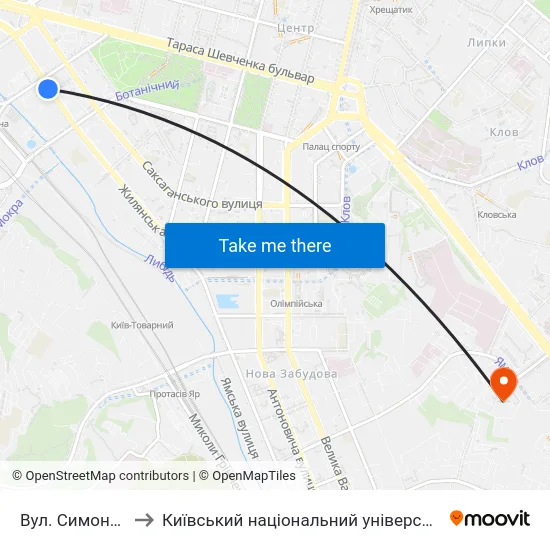 Вул. Симона Петлюри to Київський національний університет культури і мистецтв map