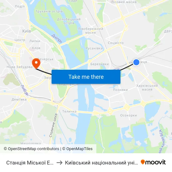 Станція Міської Електрички Дарниця to Київський національний університет культури і мистецтв map