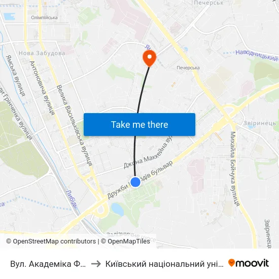 Вул. Академіка Філатова (На Вимогу) to Київський національний університет культури і мистецтв map