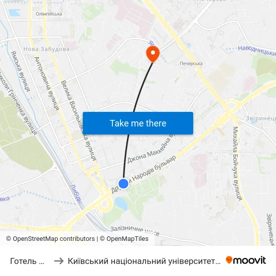 Готель Дружба to Київський національний університет культури і мистецтв map