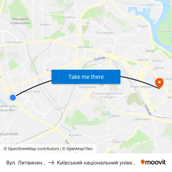 Вул. Литвиненко-Вольгемут to Київський національний університет культури і мистецтв map