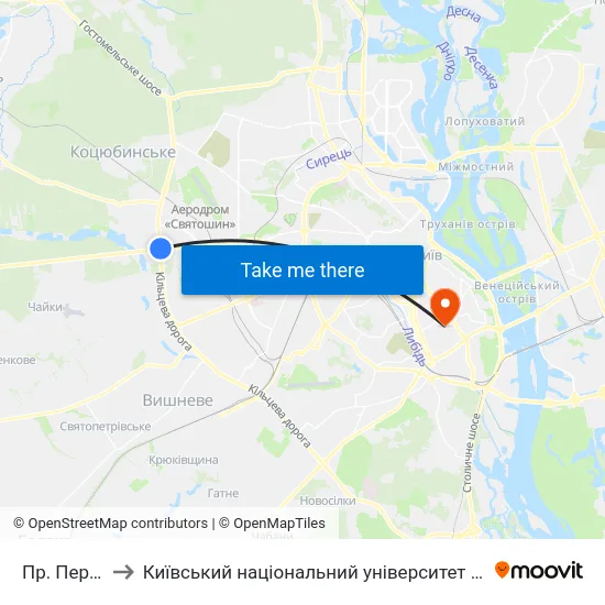 Пр. Перемоги to Київський національний університет культури і мистецтв map
