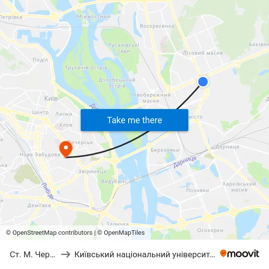Ст. М. Чернігівська to Київський національний університет культури і мистецтв map