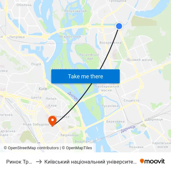 Ринок Троєщина to Київський національний університет культури і мистецтв map