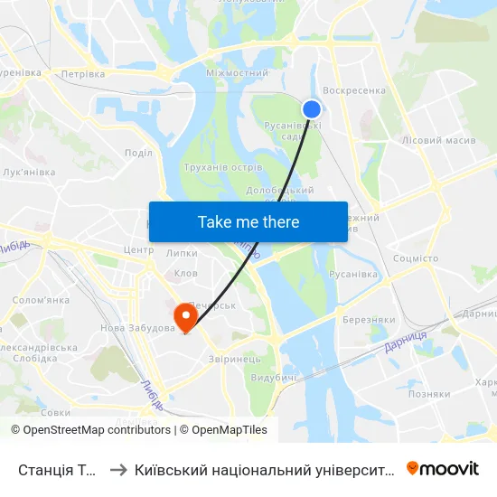 Станція Троєщина to Київський національний університет культури і мистецтв map