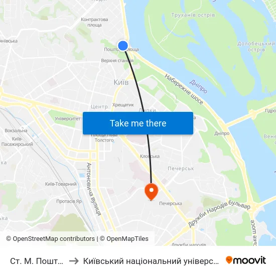 Ст. М. Поштова Площа to Київський національний університет культури і мистецтв map