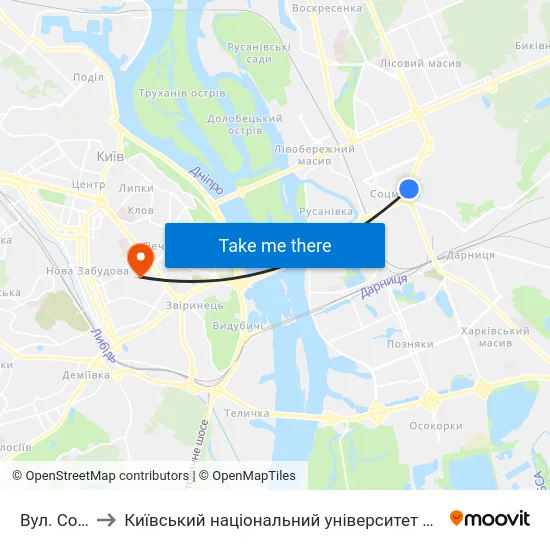 Вул. Сосюри to Київський національний університет культури і мистецтв map