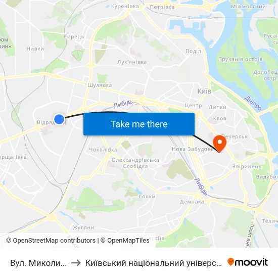 Вул. Миколи Василенка to Київський національний університет культури і мистецтв map