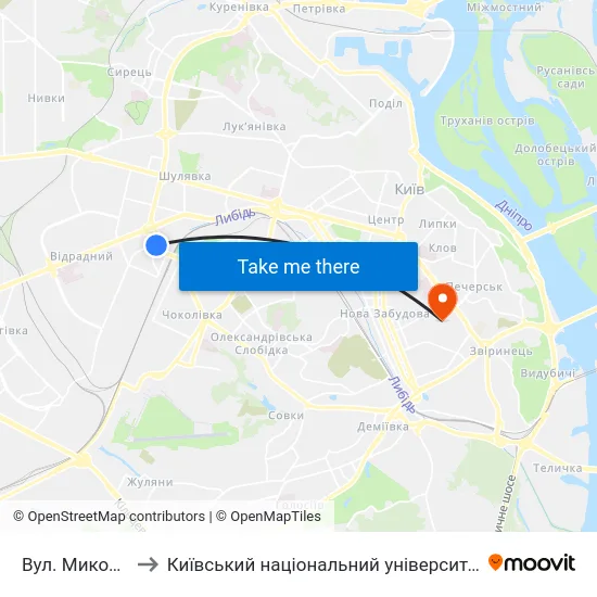 Вул. Миколи Голего to Київський національний університет культури і мистецтв map