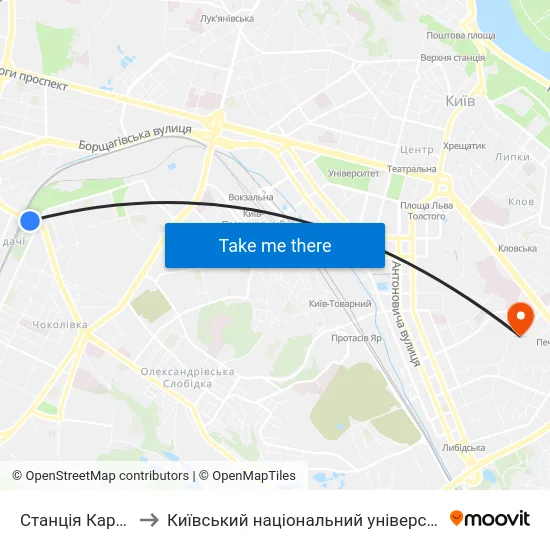 Станція Караваєві Дачі to Київський національний університет культури і мистецтв map