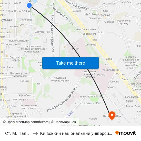 Ст. М. Палац Спорту to Київський національний університет культури і мистецтв map