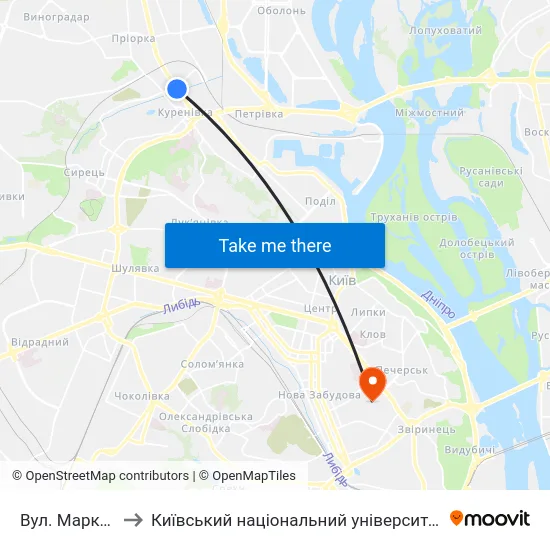 Вул. Марка Вовчка to Київський національний університет культури і мистецтв map