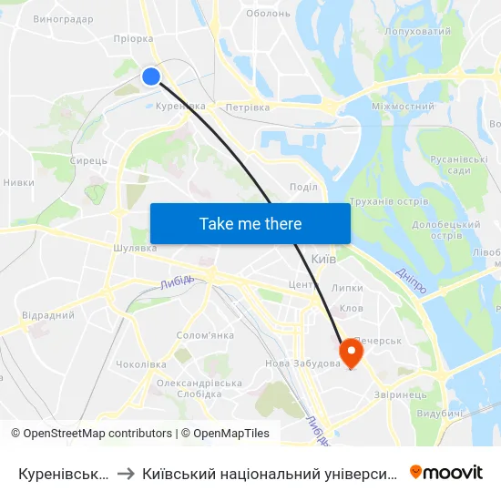 Куренівський Ринок to Київський національний університет культури і мистецтв map