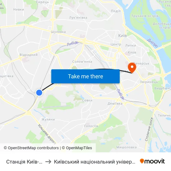 Станція Київ-Волинський to Київський національний університет культури і мистецтв map