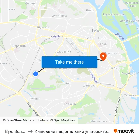 Вул. Волинська to Київський національний університет культури і мистецтв map