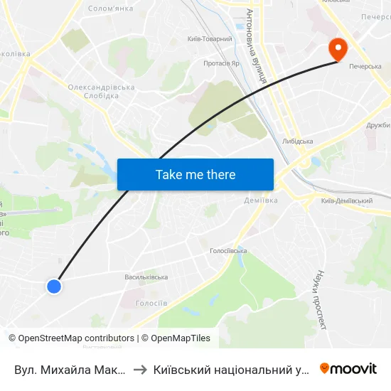 Вул. Михайла Максимовича (На Вимогу) to Київський національний університет культури і мистецтв map