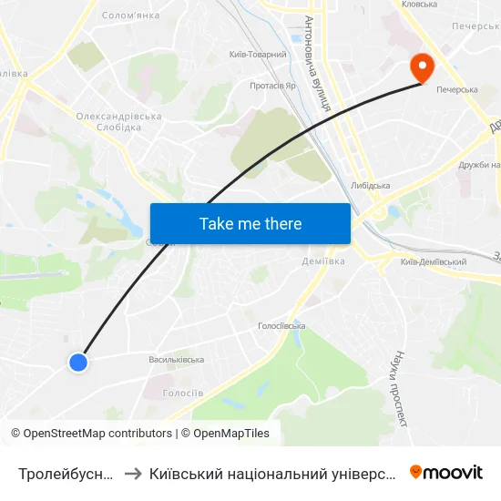 Тролейбусне Депо №1 to Київський національний університет культури і мистецтв map
