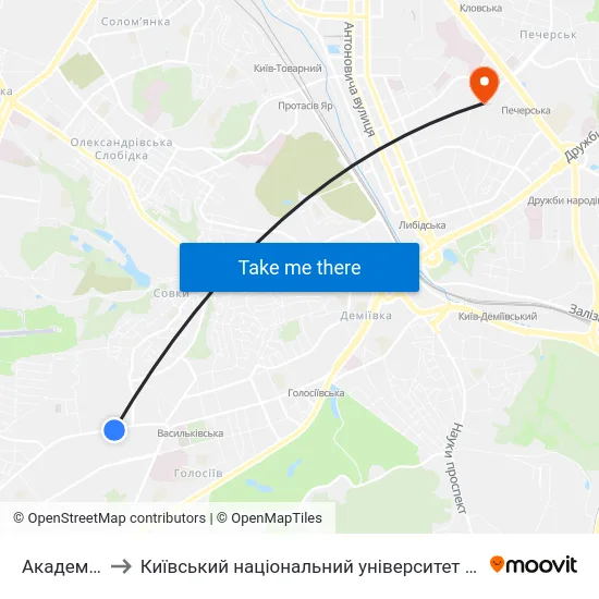 Академія Сбу to Київський національний університет культури і мистецтв map