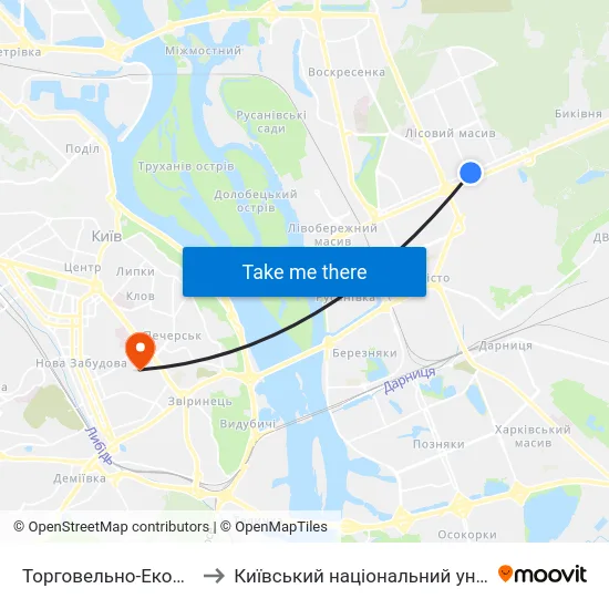 Торговельно-Економічний Університет to Київський національний університет культури і мистецтв map