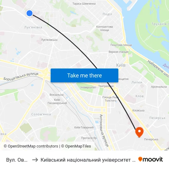 Вул. Овруцька to Київський національний університет культури і мистецтв map