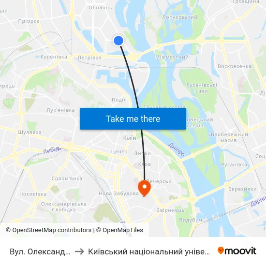 Вул. Олександра Архипенка to Київський національний університет культури і мистецтв map