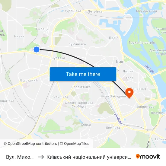 Вул. Миколи Шпака to Київський національний університет культури і мистецтв map