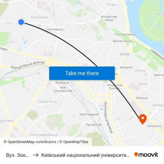 Вул. Зоологічна to Київський національний університет культури і мистецтв map