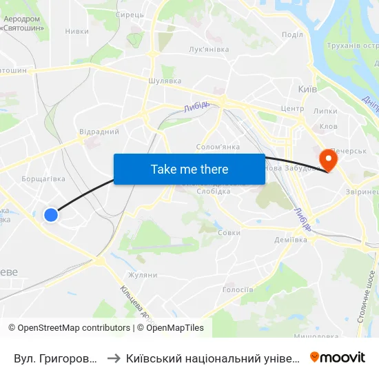 Вул. Григоровича-Барського to Київський національний університет культури і мистецтв map