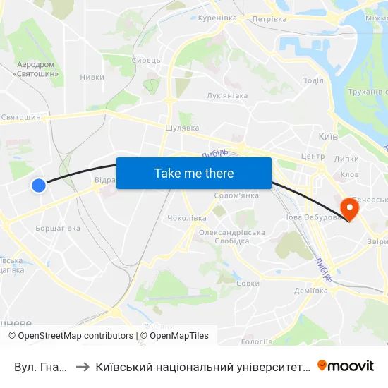 Вул. Гната Юри to Київський національний університет культури і мистецтв map