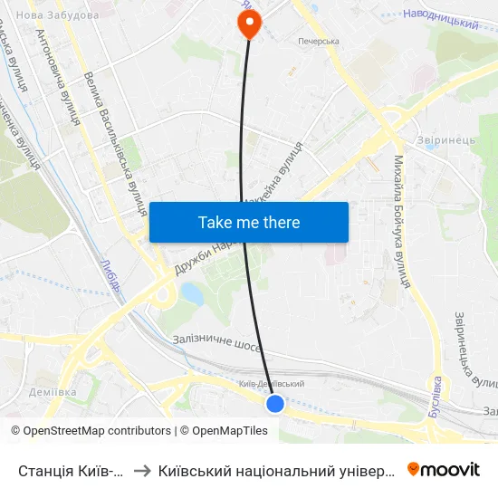Станція Київ-Деміївський to Київський національний університет культури і мистецтв map