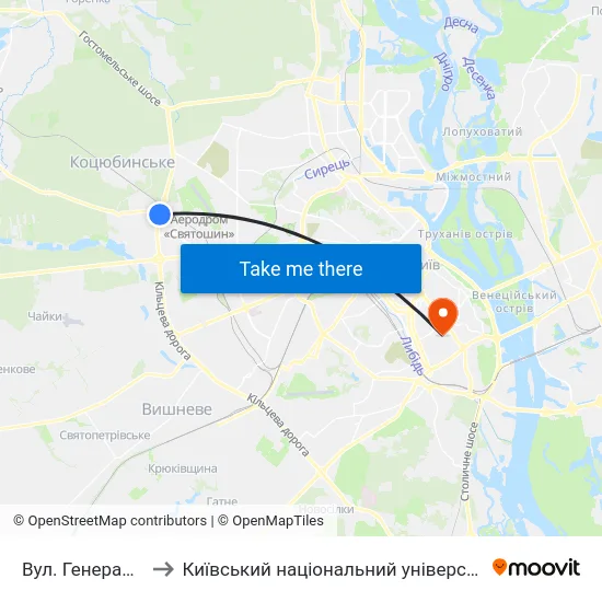 Вул. Генерала Наумова to Київський національний університет культури і мистецтв map
