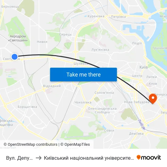 Вул. Депутатська to Київський національний університет культури і мистецтв map