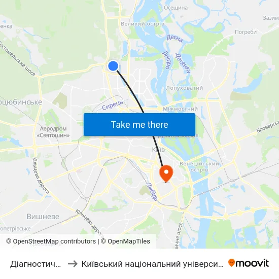 Діагностичний Центр to Київський національний університет культури і мистецтв map
