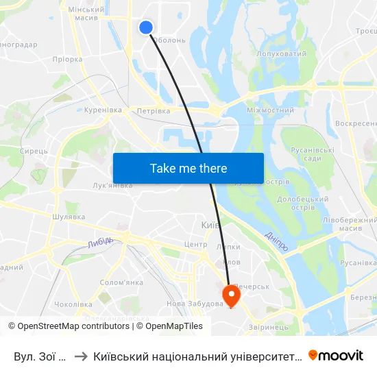 Вул. Зої Гайдай to Київський національний університет культури і мистецтв map