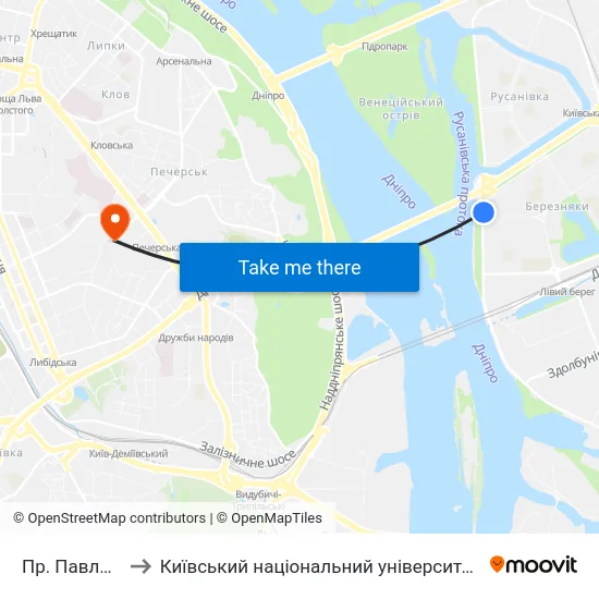 Пр. Павла Тичини to Київський національний університет культури і мистецтв map