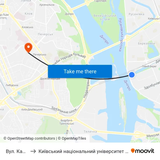 Вул. Канальна to Київський національний університет культури і мистецтв map