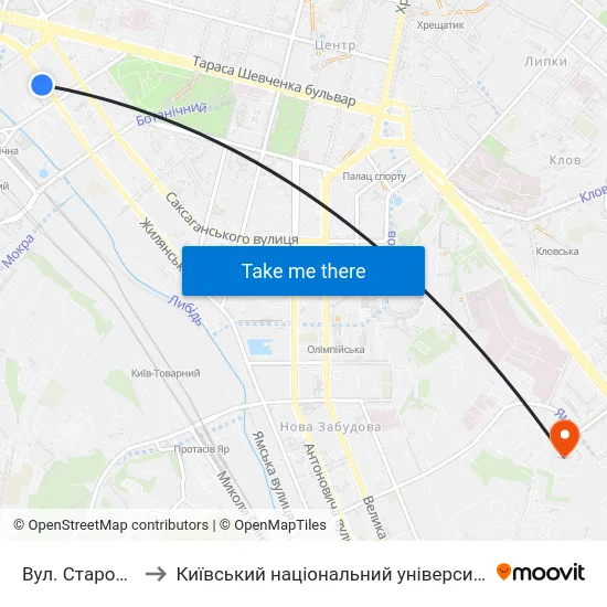 Вул. Старовокзальна to Київський національний університет культури і мистецтв map
