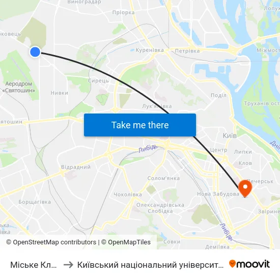 Міське Кладовище to Київський національний університет культури і мистецтв map