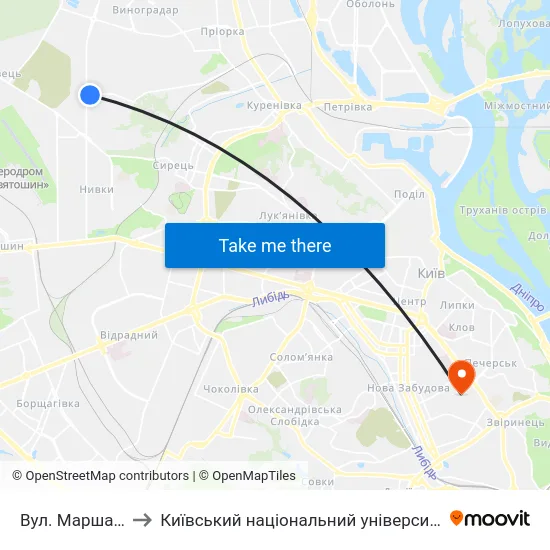 Вул. Маршала Гречка to Київський національний університет культури і мистецтв map