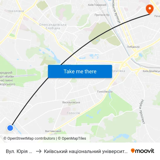 Вул. Юрія Смолича to Київський національний університет культури і мистецтв map