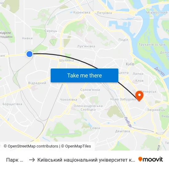 Парк Нивки to Київський національний університет культури і мистецтв map