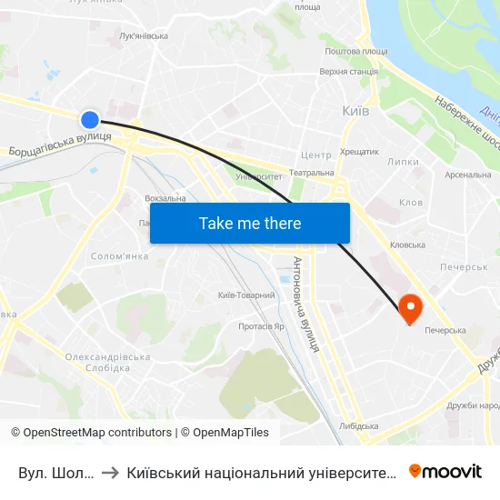 Вул. Шолуденка to Київський національний університет культури і мистецтв map