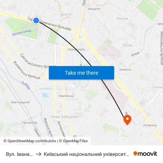 Вул. Івана Франка to Київський національний університет культури і мистецтв map