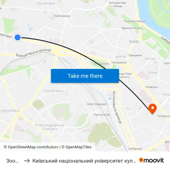 Зоопарк to Київський національний університет культури і мистецтв map