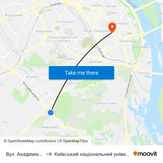 Вул. Академіка Заболотного to Київський національний університет культури і мистецтв map