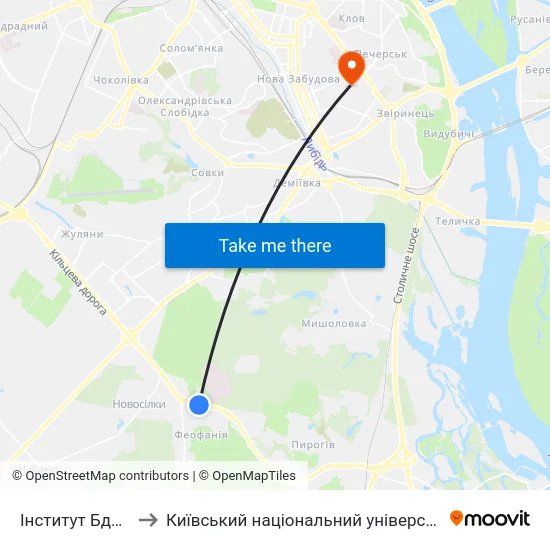 Інститут Бджільництва to Київський національний університет культури і мистецтв map