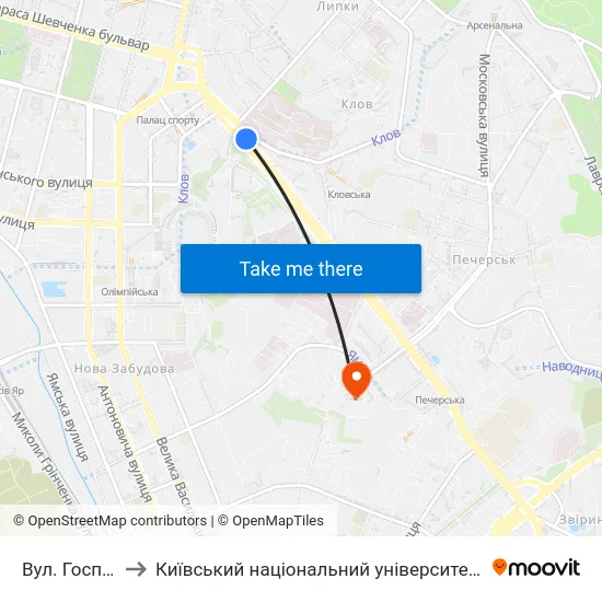 Вул. Госпітальна to Київський національний університет культури і мистецтв map