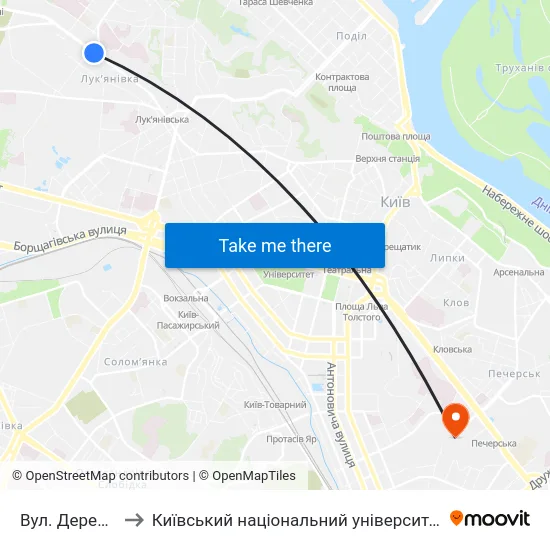 Вул. Деревлянська to Київський національний університет культури і мистецтв map